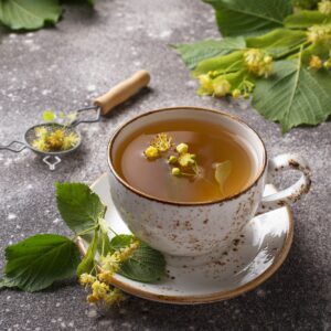 Healthy hot linden tea in cup