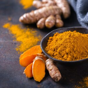 Turmeric root curcuma longa powder, superfood, spices